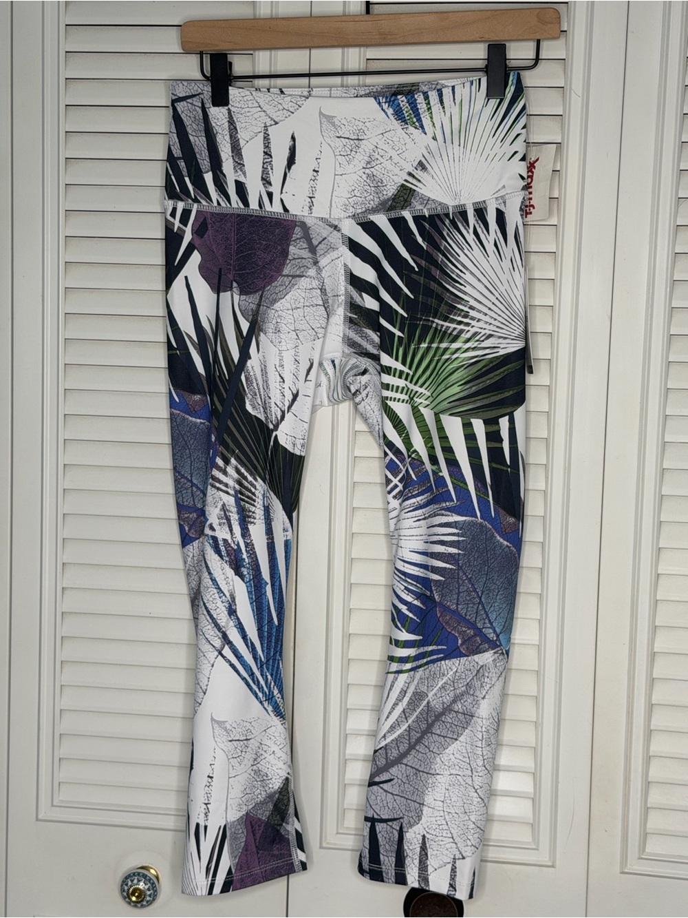 Apana Tropical Print Leggings Women S White Green NEW Yoga Gym Activewear